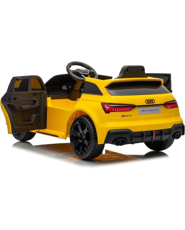 Auto Macchina Elettrica per Bambini 12V Audi RS6 Avant GT Luci LED Bluetooth MP3 Telecomando Porte Apribili Gialla|Toys Car