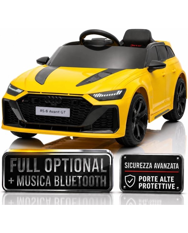 Auto Macchina Elettrica per Bambini 12V Audi RS6 Avant GT Luci LED Bluetooth MP3 Telecomando Porte Apribili Gialla|Toys Car
