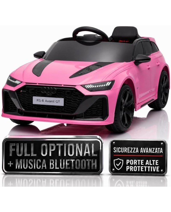 Auto Macchina Elettrica per Bambini 12V Audi RS6 Avant GT Luci LED Bluetooth MP3 Telecomando Porte Apribili Rosa|Toys Car