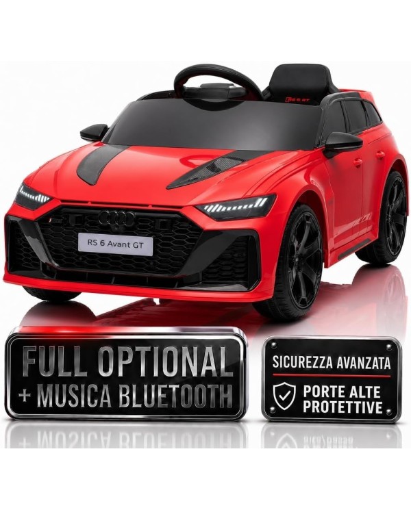 Auto Macchina Elettrica per Bambini 12V Audi RS6 Avant GT Luci LED Bluetooth MP3 Telecomando Porte Apribili Rossa|Toys Car