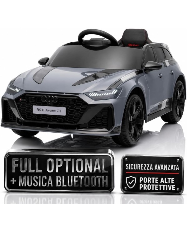 Auto Macchina Elettrica per Bambini 12V Audi RS6 Avant GT Luci LED Bluetooth MP3 Telecomando Porte Apribili Grigia|Toys Car