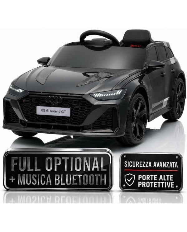 Auto Macchina Elettrica per Bambini 12V Audi RS6 Avant GT Luci LED Bluetooth MP3 Telecomando Porte Apribili Nera|Toys Car