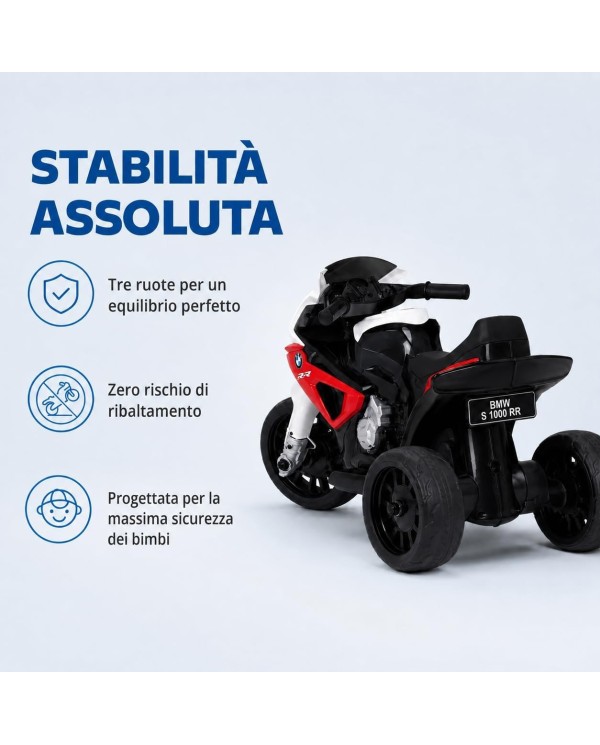 Moto Elettrica per Bambini 18-36 Mesi BMW S1000RR 6V Deluxe Sedile Pelle Suoni e Luci Portata 20KG Rossa|Toys Car