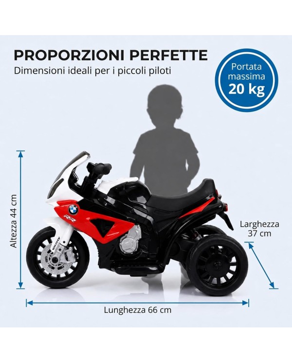 Moto Elettrica per Bambini 18-36 Mesi BMW S1000RR 6V Deluxe Sedile Pelle Suoni e Luci Portata 20KG Rossa|Toys Car