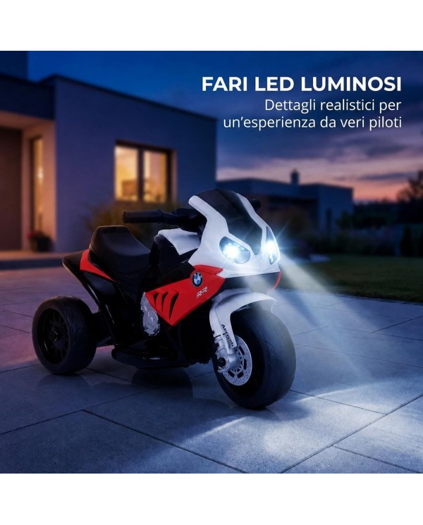 Moto Elettrica per Bambini 18-36 Mesi BMW S1000RR 6V Deluxe Sedile Pelle Suoni e Luci Portata 20KG Rossa|Toys Car