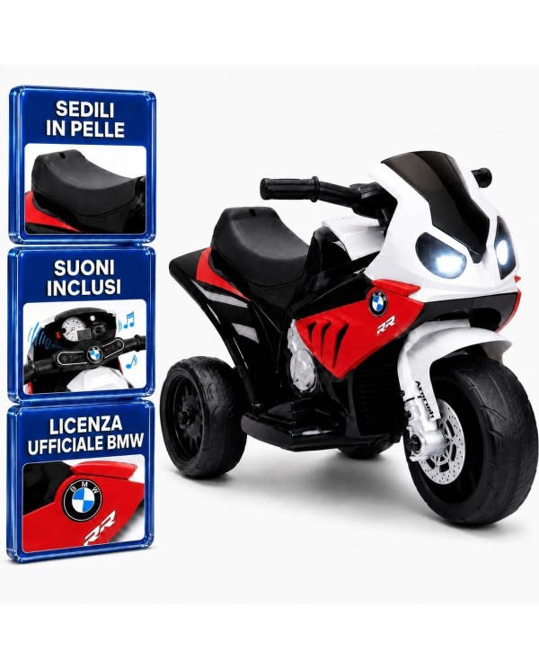 Moto Elettrica per Bambini 18-36 Mesi BMW S1000RR 6V Deluxe Sedile Pelle Suoni e Luci Portata 20KG Rossa|Toys Car