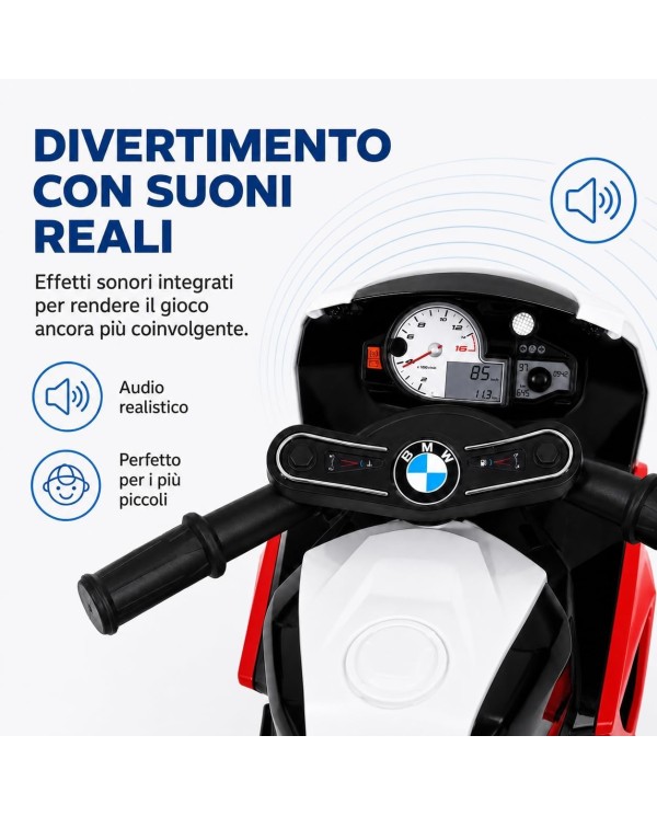 Moto Elettrica per Bambini 18-36 Mesi BMW S1000RR 6V Deluxe Sedile Pelle Suoni e Luci Portata 20KG Rossa|Toys Car