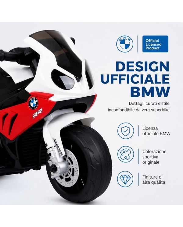 Moto Elettrica per Bambini 18-36 Mesi BMW S1000RR 6V Deluxe Sedile Pelle Suoni e Luci Portata 20KG Rossa|Toys Car
