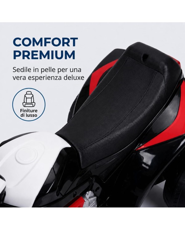 Moto Elettrica per Bambini 18-36 Mesi BMW S1000RR 6V Deluxe Sedile Pelle Suoni e Luci Portata 20KG Rossa|Toys Car