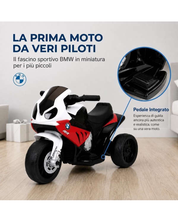 Moto Elettrica per Bambini 18-36 Mesi BMW S1000RR 6V Deluxe Sedile Pelle Suoni e Luci Portata 20KG Rossa|Toys Car