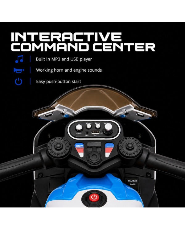 Moto Elettrica Bambini 12V BMW HP4 Race Ufficiale 3 Ruote Sedile in Pelle LED USB AUX 18-60 Mesi