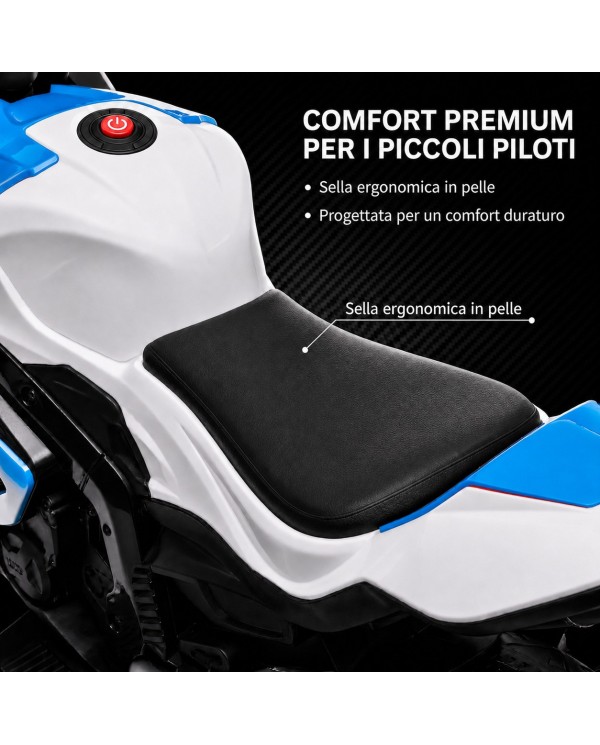 Moto Elettrica Bambini 12V BMW HP4 Race Ufficiale 3 Ruote Sedile in Pelle LED USB AUX 18-60 Mesi