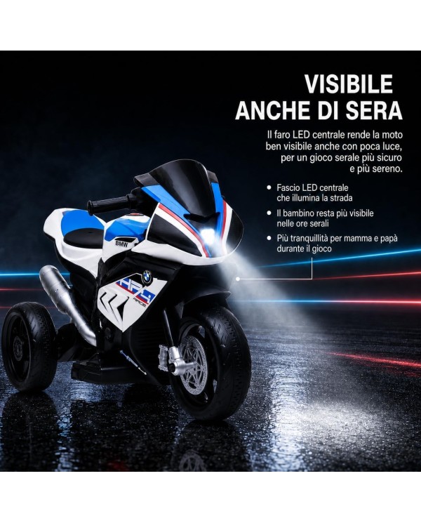 Moto Elettrica Bambini 12V BMW HP4 Race Ufficiale 3 Ruote Sedile in Pelle LED USB AUX 18-60 Mesi