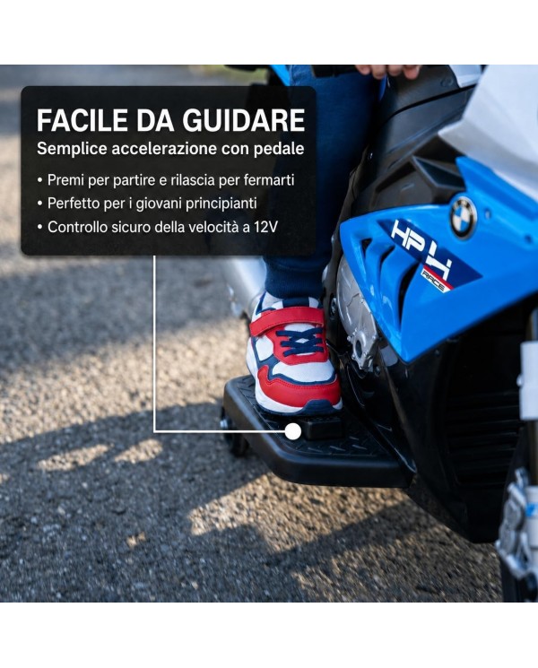 Moto Elettrica Bambini 12V BMW HP4 Race Ufficiale 3 Ruote Sedile in Pelle LED USB AUX 18-60 Mesi|Toys Car