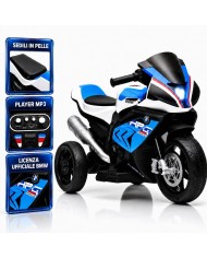 Moto Elettrica Bambini 12V BMW HP4 Race Ufficiale 3 Ruote Sedile in Pelle LED USB AUX 18-60 Mesi