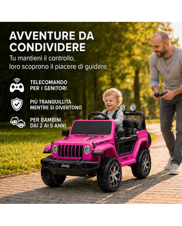 Jeep Wrangler Rubicon 12V rosa con telecomando parentale per bambini