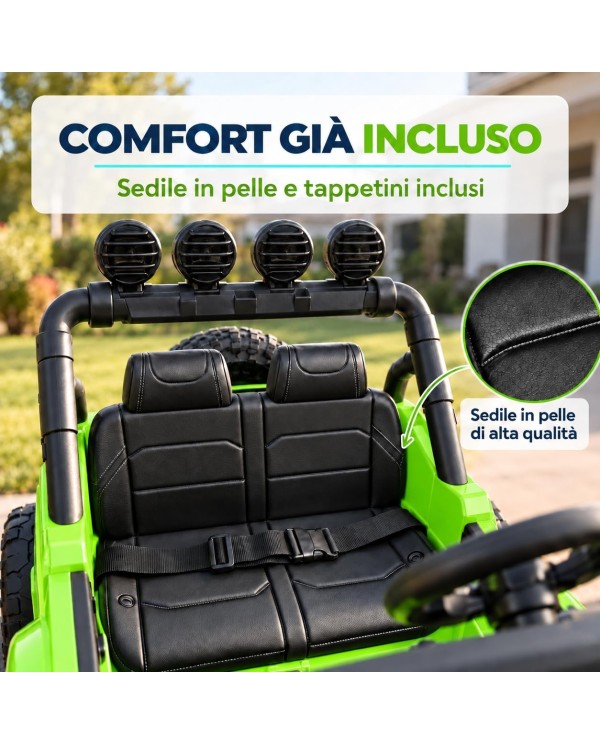 TOYSCAR Jeep Wrangler Rubicon elettrica bambini 12V 7Ah, telecomando, 2 motori 35W, sedile in pelle e tappetini|Toys Car