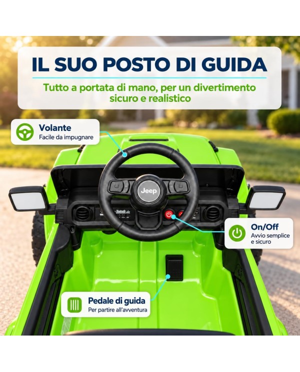 TOYSCAR Jeep Wrangler Rubicon elettrica bambini 12V 7Ah, telecomando, 2 motori 35W, sedile in pelle e tappetini|Toys Car