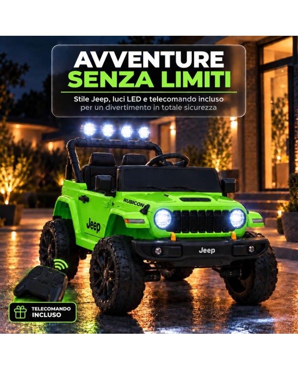 TOYSCAR Jeep Wrangler Rubicon elettrica bambini 12V 7Ah, telecomando, 2 motori 35W, sedile in pelle e tappetini|Toys Car