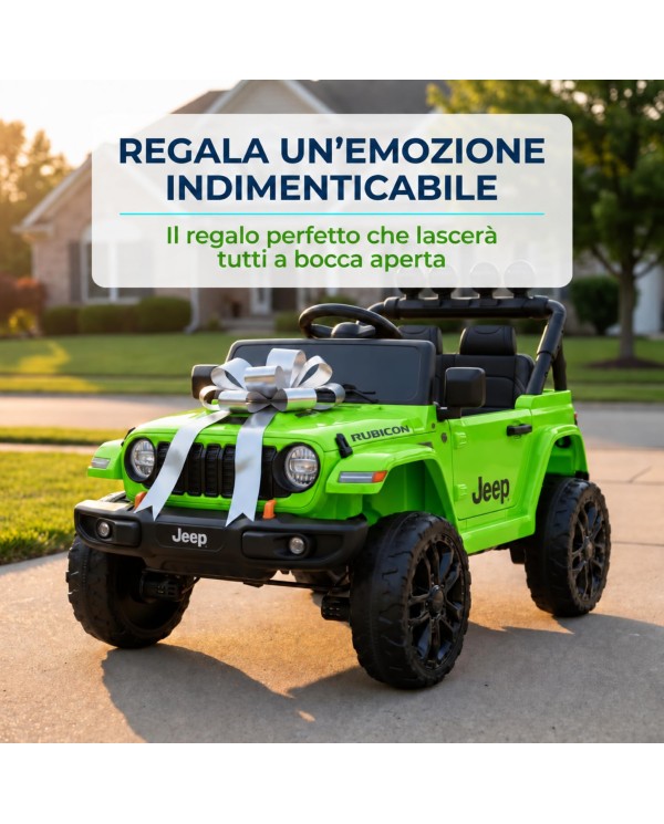 TOYSCAR Jeep Wrangler Rubicon elettrica bambini 12V 7Ah, telecomando, 2 motori 35W, sedile in pelle e tappetini|Toys Car