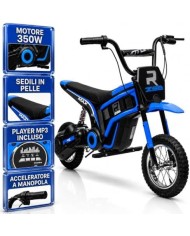 Moto elettrica Raptor X SX2328 blu 24V 350W con sedile in pelle e ruote gonfiabili