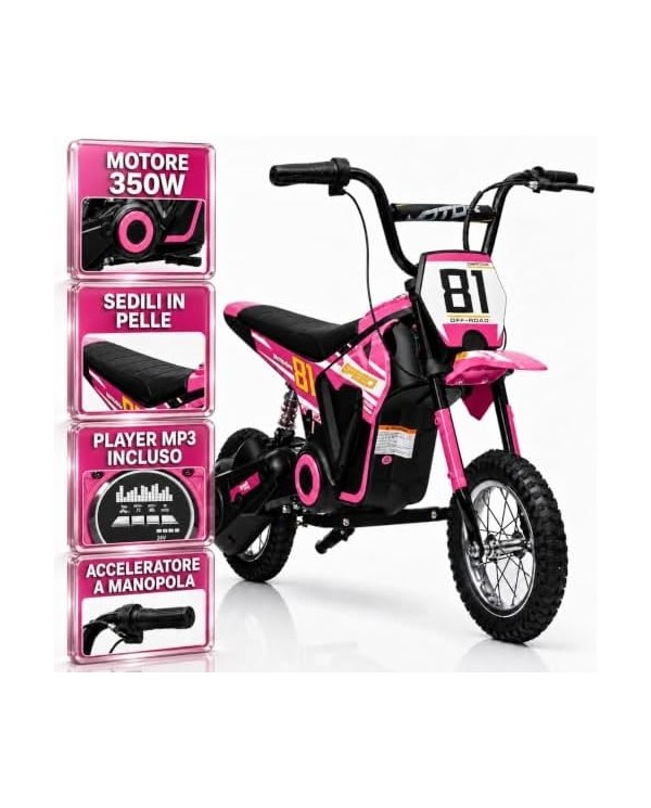 Moto Cross Elettrica per Bambini 24V 10Ah 350W Nitro GT SX2468 Sedile in Pelle Ruote Gonfiabili 12 Pollici|Toyscar