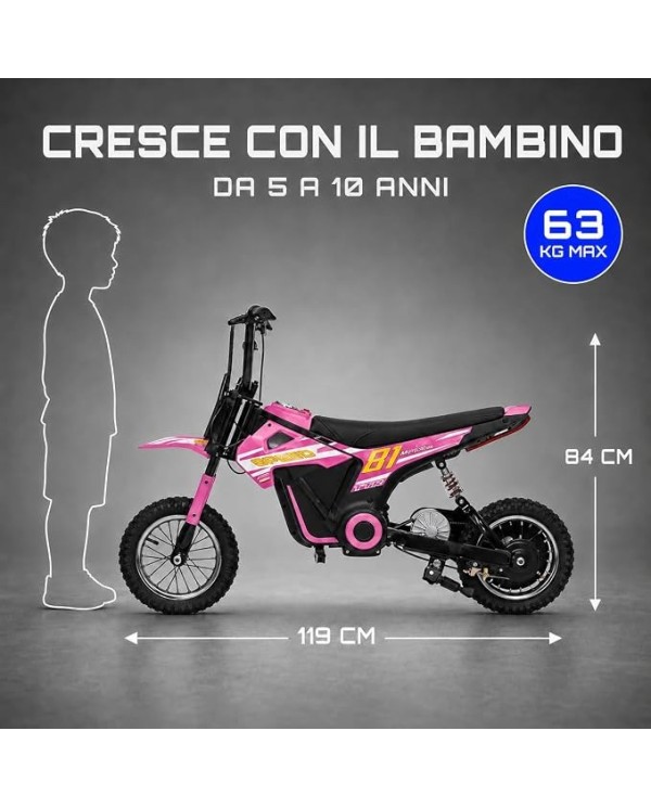Moto Cross Elettrica per Bambini 24V 10Ah 350W Nitro GT SX2468 Sedile in Pelle Ruote Gonfiabili 12 Pollici|Toyscar