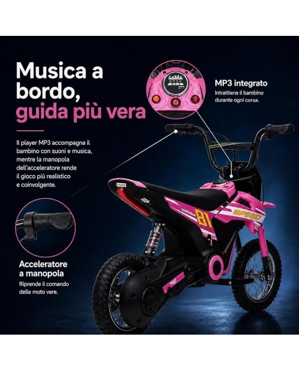 Moto Cross Elettrica per Bambini 24V 10Ah 350W Nitro GT SX2468 Sedile in Pelle Ruote Gonfiabili 12 Pollici|Toyscar