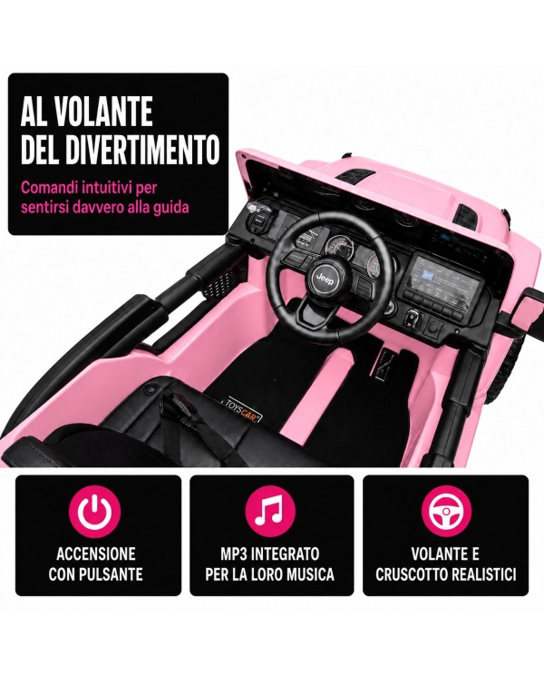 Auto Macchina Elettrica Jeep Wrangler Rubicon 12V per Bambini porte apribili Con telecomando Full accessori Rosa|Toyscar