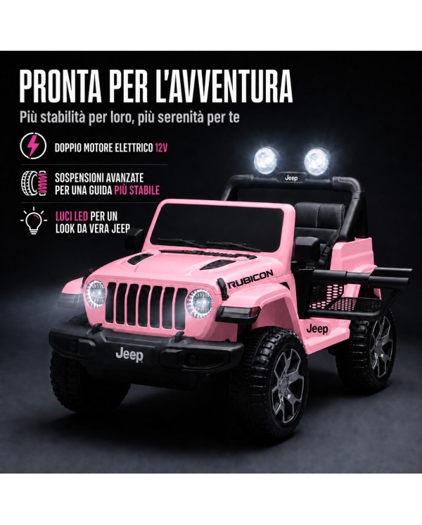 Auto Macchina Elettrica Jeep Wrangler Rubicon 12V per Bambini porte apribili Con telecomando Full accessori Rosa|Toyscar