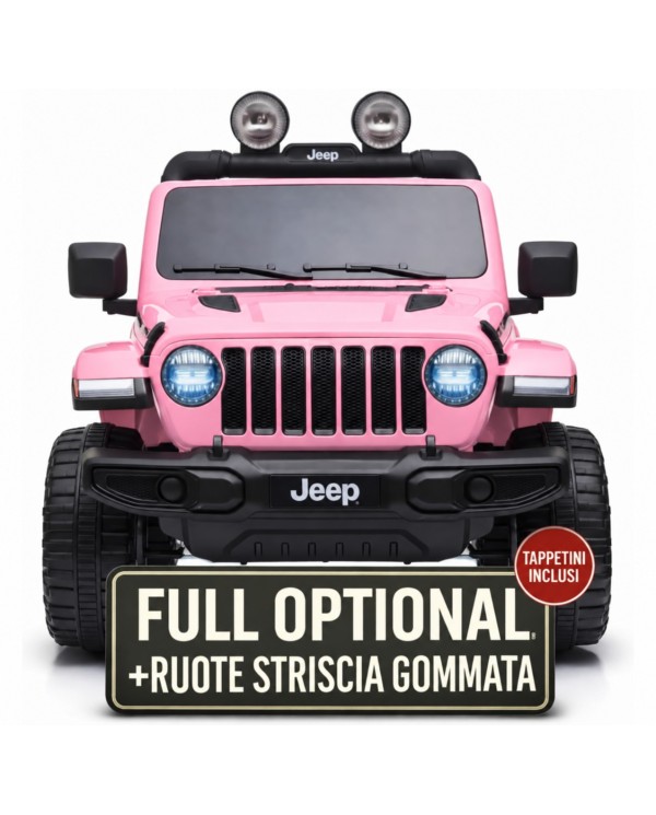 Auto Macchina Elettrica Jeep Wrangler Rubicon 12V per Bambini porte apribili Con telecomando Full accessori Rosa|Toyscar