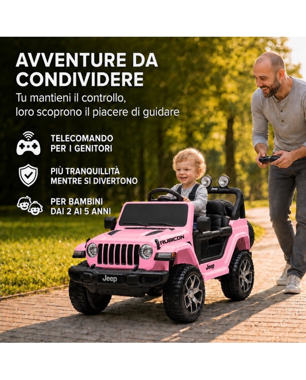 Auto Macchina Elettrica Jeep Wrangler Rubicon 12V per Bambini porte apribili Con telecomando Full accessori Rosa|Toyscar