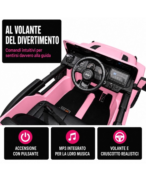 Auto Macchina Elettrica Jeep Wrangler Rubicon 12V per Bambini porte apribili Con telecomando Full accessori Rosa|Toyscar