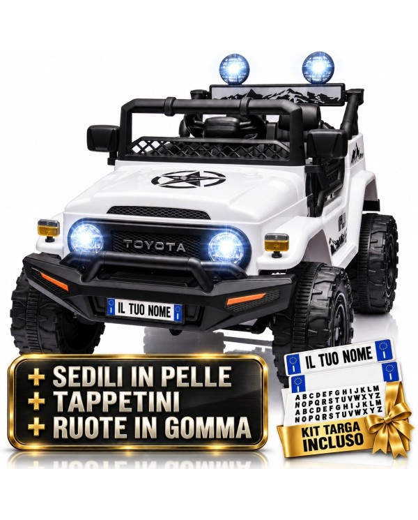 Auto Macchina Elettrica Jeep Toyota Fj Cruiser 12V Ruote in Gomma Full Optional Sedile Pelle Porte Apribili Telecomando Bianca|Toyscar