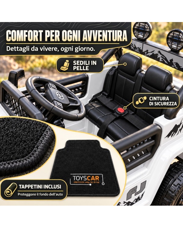 Auto Macchina Elettrica Jeep Toyota Fj Cruiser 12V Ruote in Gomma Full Optional Sedile Pelle Porte Apribili Telecomando Bianca|Toyscar