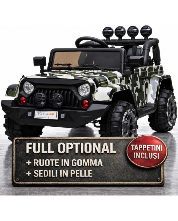 Auto Elettrica Jeep Adventure 12V - Ruote in Gomma e Sedili in Pelle Telecomando Mp3 Army|Toyscar