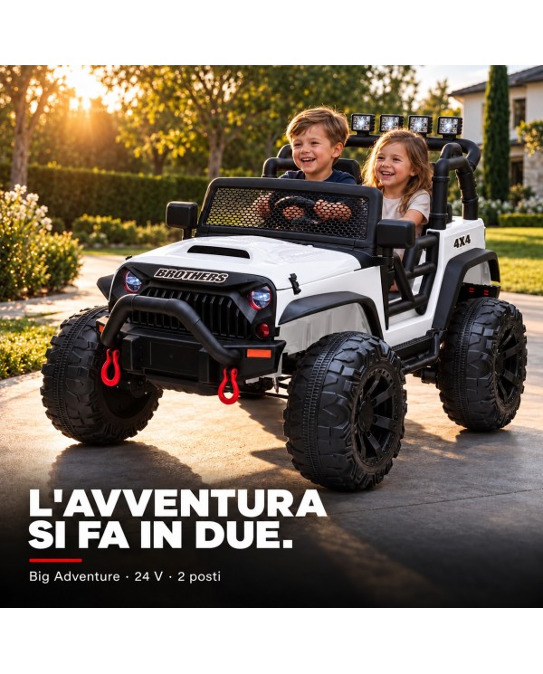 Auto Elettrica per Bambini Big Adventure 24V Bianca 2 Posti 400W Sedile in Pelle con Tappetini|Toyscar