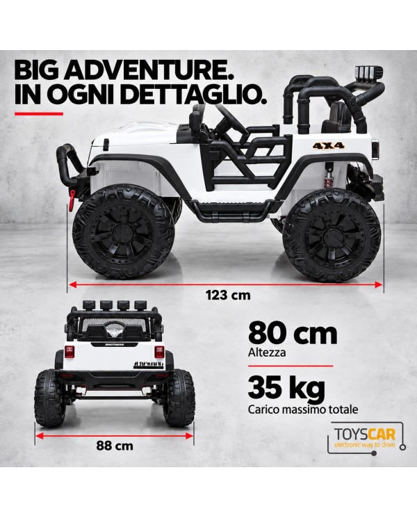 Auto Elettrica per Bambini Big Adventure 24V Bianca 2 Posti 400W Sedile in Pelle con Tappetini|Toyscar