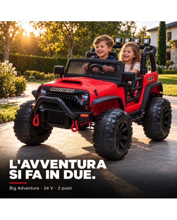 Auto Elettrica per Bambini Big Adventure 24V Rossa 2 Posti 400W Sedile in Pelle con Tappetini|Toyscar