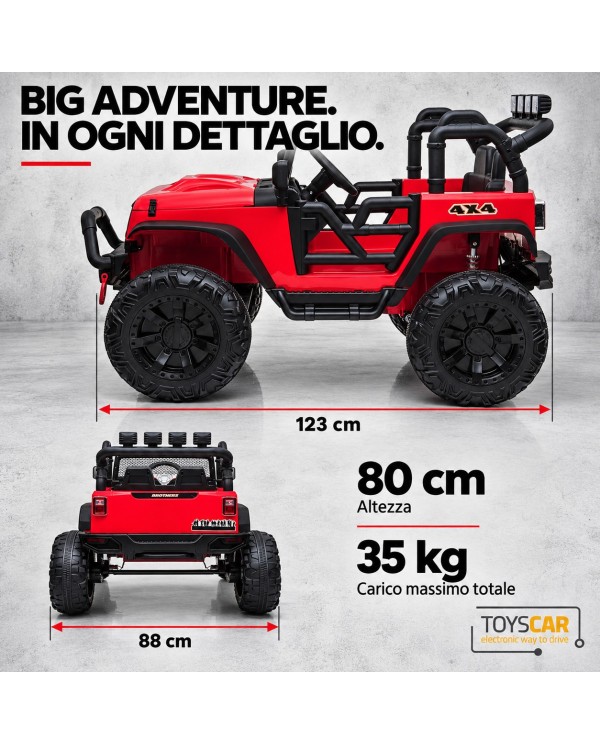 Auto Elettrica per Bambini Big Adventure 24V Rossa 2 Posti 400W Sedile in Pelle con Tappetini|Toyscar