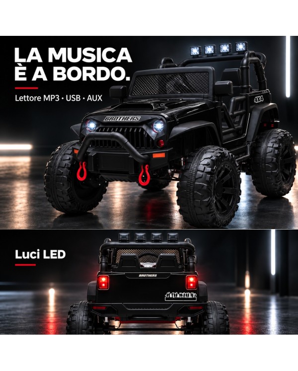 Auto Elettrica per Bambini Big Adventure 24V Nera 2 Posti 400W Sedile in Pelle con Tappetini|Toyscar