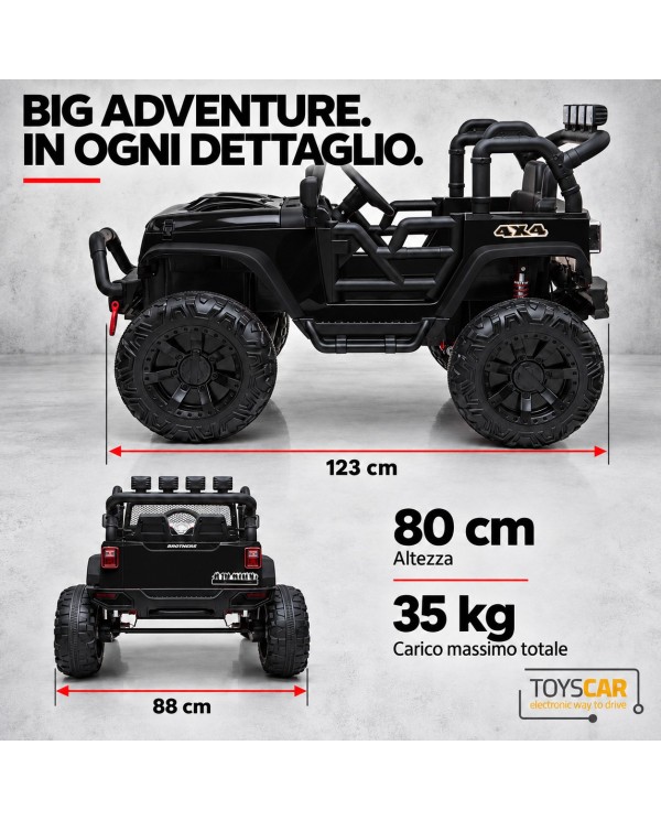 Auto Elettrica per Bambini Big Adventure 24V Nera 2 Posti 400W Sedile in Pelle con Tappetini|Toyscar