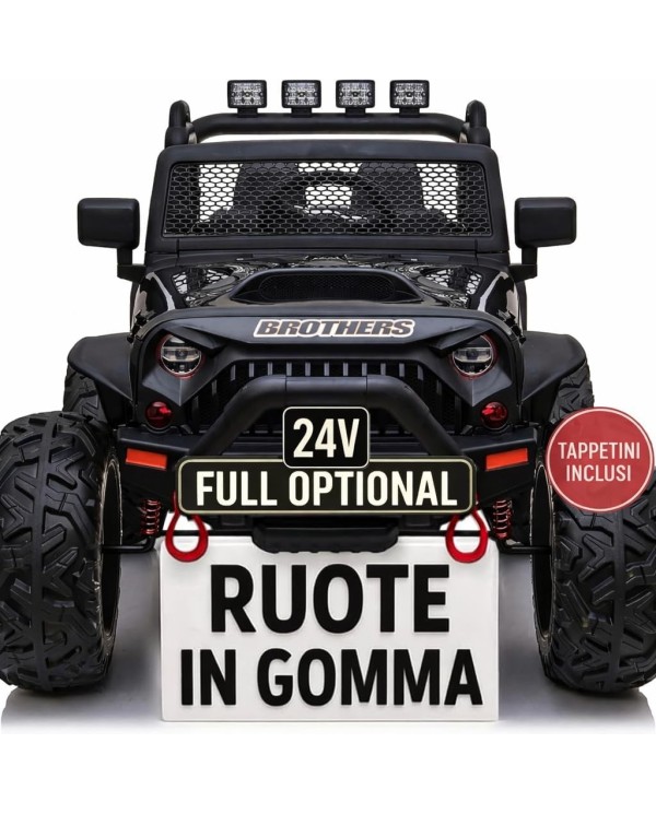 Auto Elettrica per Bambini Big Adventure 24V Nera 2 Posti 400W Sedile in Pelle con Tappetini|Toyscar