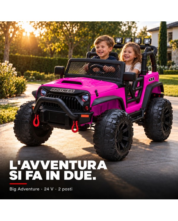 Auto Elettrica per Bambini Big Adventure 24V Rosa 2 Posti 400W Sedile in Pelle con Tappetini|Toyscar