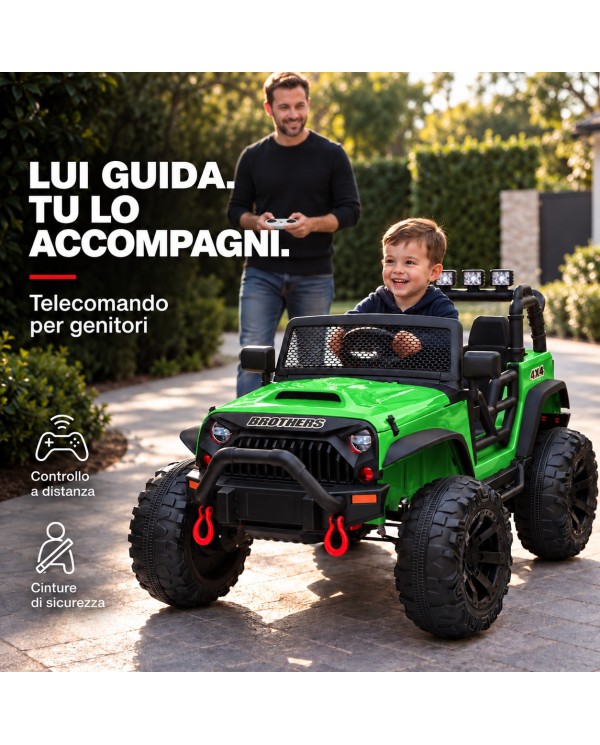 Auto Elettrica per Bambini Big Adventure 24V Verde 2 Posti 400W Sedile in Pelle con Tappetini|Toyscar