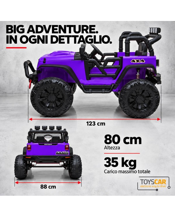 Auto Elettrica per Bambini Big Adventure 24V Viola 2 Posti 400W Sedile in Pelle con Tappetini|Toyscar