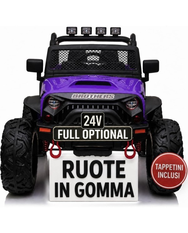 Auto Elettrica per Bambini Big Adventure 24V Viola 2 Posti 400W Sedile in Pelle con Tappetini|Toyscar