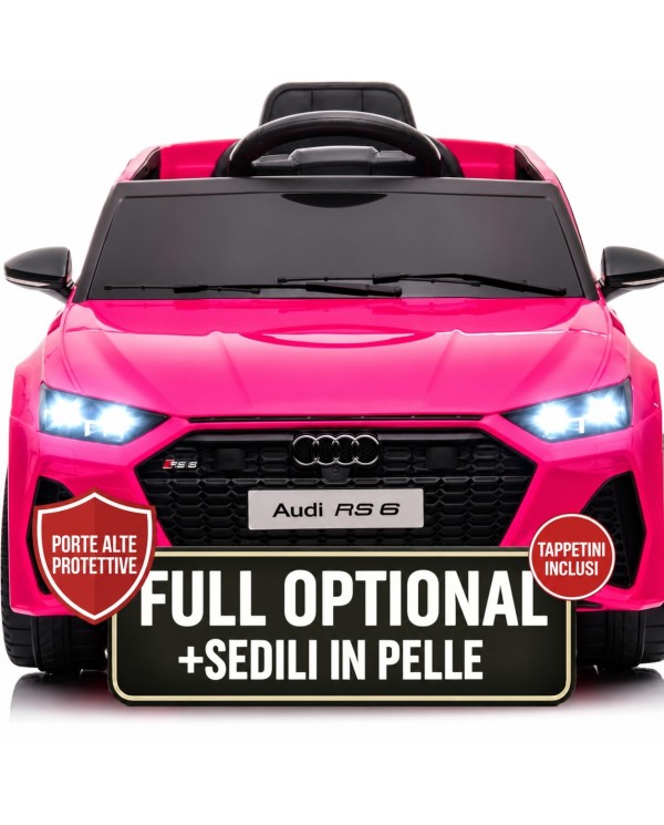 Auto Macchina Elettrica per Bambini 12V Audi RS 6 Sedile in Pelle con Telecomando Rosa|Toyscar