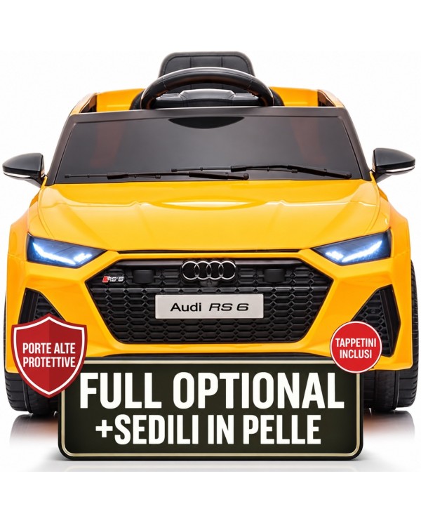 Auto Macchina Elettrica per Bambini 12V Audi RS 6 Sedile in Pelle con Telecomando Gialla|Toyscar